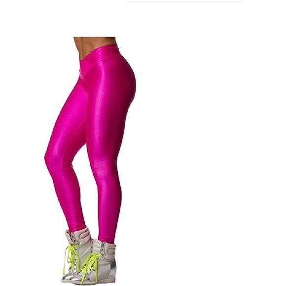 Neon Stretch Skinny Shiny Spandex Leggings Pants - Picture 1 of 7